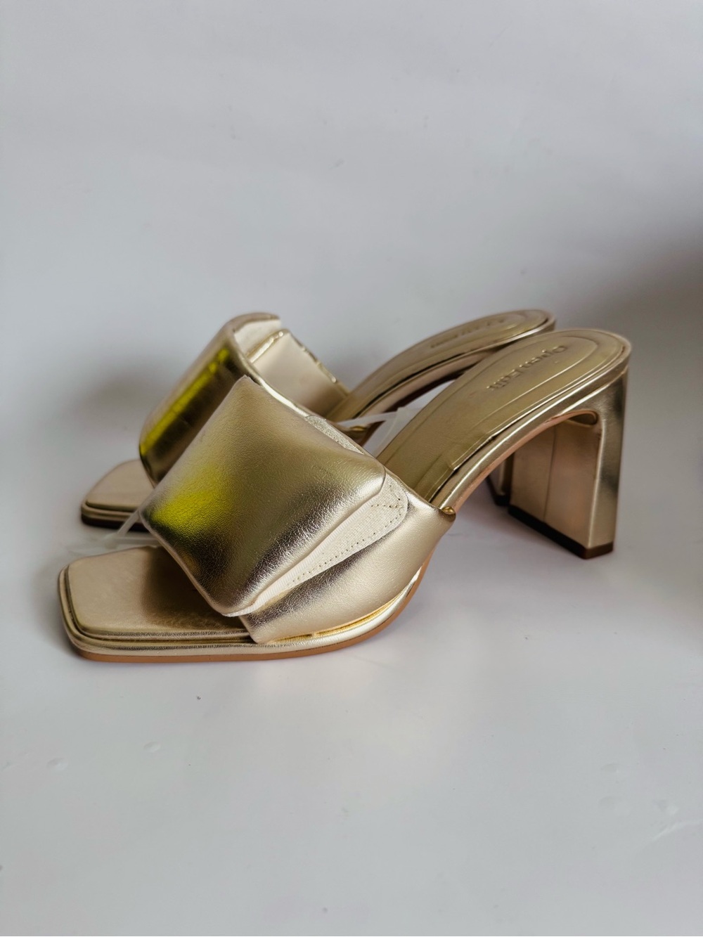 Gold Metallic Block Heel Mule Sandals